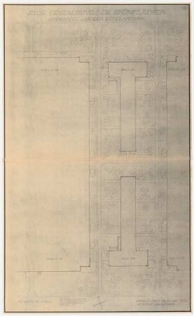 Gartenanlage Werksgelände Flugmotorenwerke Ostmark, Wien: Gestaltungsplan der Grünflächen, Ausschnitt aus der Bepflanzung 1:200