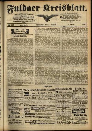 Zweite Ausgabe vom Samstag, den 27. August 1910.