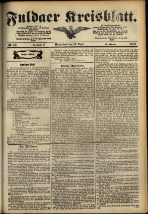 Erste Ausgabe vom Samstag, den 23. April 1910.