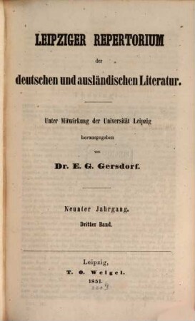 Leipziger Repertorium der deutschen und ausländischen Literatur, 35. 1851 = Jg. 9, Bd. 3