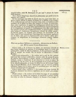 Note sur quelques Substances minérales, découvertes en Galicie