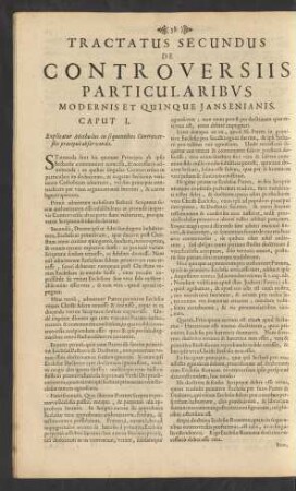 Tractatus Secundus De Controversiis Particularibvs Modernis Et Quinque Jansenianis.