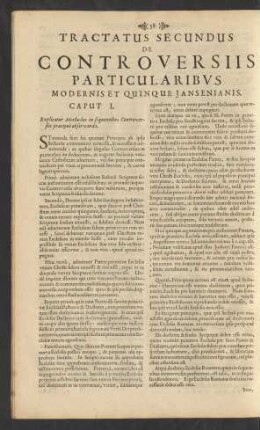Tractatus Secundus De Controversiis Particularibvs Modernis Et Quinque Jansenianis.