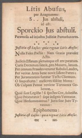 Litis Abusus, per Anagramma ...