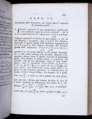 Capo IV. Risoluzione delle Equazioni, che hanno fattori razionali di qualunque grado.