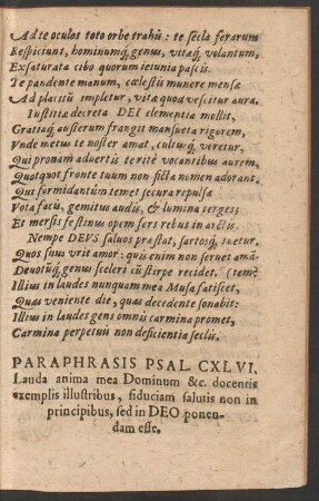 Paraphrasis Psal. CXLVI. Lauda anima mea Dominum &c.