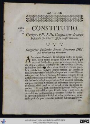 Constitutio Gregor PP. XIII. Constitutio de nova Instituti Societatis Jesu confirmatione.