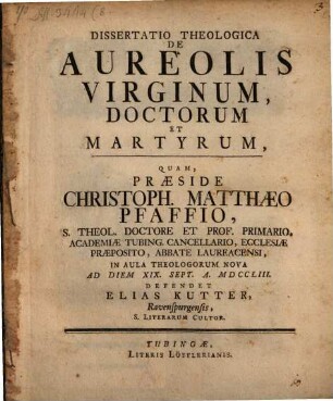 Dissertatio theologica de aureolis virginum, doctorum et martyrum