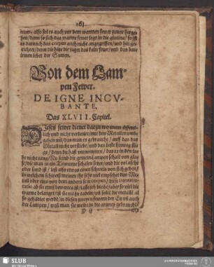 Von dem Lampen Fewer. De Igne Incubante. Das XLVII. Capitel