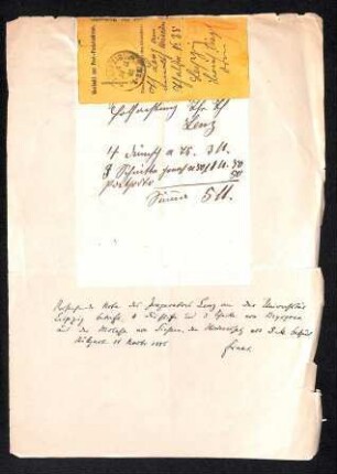 Aufgeklebtes Schriftstück mit Notiz von Fraas