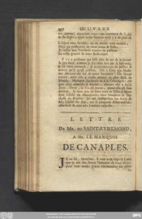Lettre De Mr. De Saint-Evremond, A Mr. Le Marquis De Canaples.