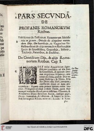 De Gentilium Dijs, & alijs Romanorum Ritibus. Cap. I