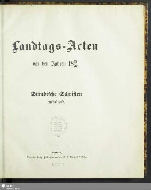 1875/76: Landtags-Akten / Ständische Schriften