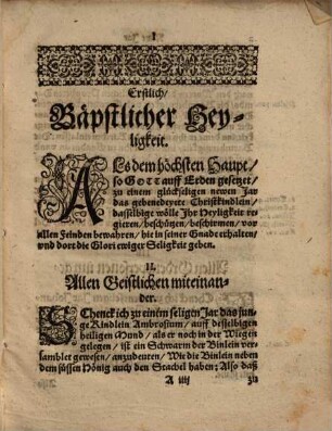 Catholische newe Jarschanckungen : Darinnen nach altem, langhergebrachtem Catholischen Gebrauch, etlichen Ständen newe Jar geschencket werden: Als [Sp. 1:] 1. Bäpstlicher Heiligkeit. 2. Geistlichen ... [Sp. 2:] 17. Braut. 18. Frommen Eltern ...