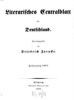 Literarisches Zentralblatt für Deutschland. 1857
