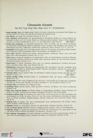 Chinesische Keramik. Han, Wei, Tang, Sung, Ming sowie 17. – 19. Jahrhundert (Nr. 1-300)