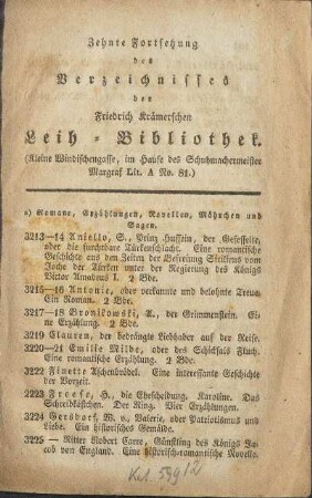 a) Romane, Erzählungen, Novellen, Mährchen und Sagen