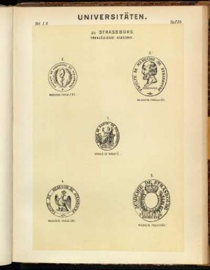 Taf. 30. zu Strassburg. Französische Academie. 1. Ecole de Santé. - 2. Medicin. Facultät. - 3. Medicin. Facultät. - 4. Medicin. Facultät. - 5. Medicin Facultät