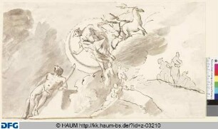 Entwurf zu einem Deckengemälde: Diana in den Wolken mit Hirsch und Begleitfiguren