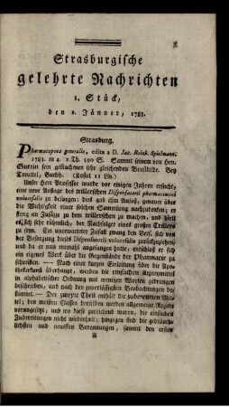 1. Stück, den 1. Jänner, 1783.