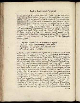 Lectori Laurentius Pignorius