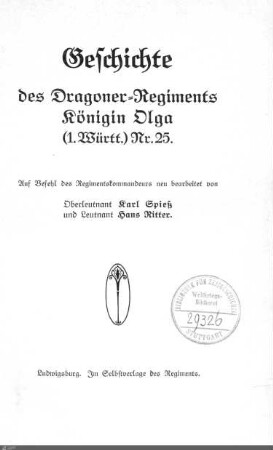 Geschichte des Dragoner-Regiments Königin Olga (1. Württ.) Nr. 25