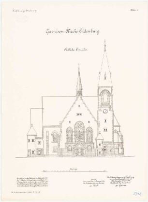 Garnisonskirche, Oldenburg: Aufriss Südansicht 1:100