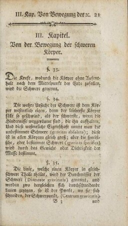 III. Kapitel. Von der Bewegung der schweren Körper.