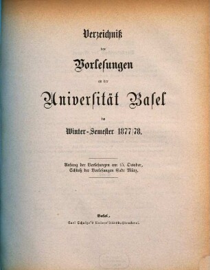 Verzeichnis der Vorlesungen. 1877/78. WS.