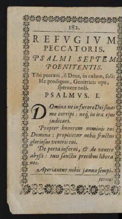 Refugium Peccatoris. Psalmi Septem Poenitentis.
