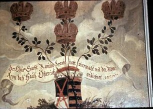 Südwand, Wandbild im oberen Bereich: das kursächsische Wappen mit vier Kaiserkronen