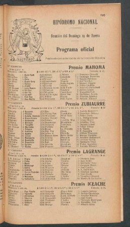 Hipódromo Nacional - Reunión del Domingo 19 de Enero [de 1908] - Programa oficial