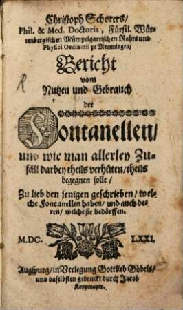 Bericht vom Nutzen und Gebrauch der Fontanellen