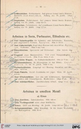 Arbeiten in Stein, Perlmutter, Elfenbein etc. (Nr. 146-155)
