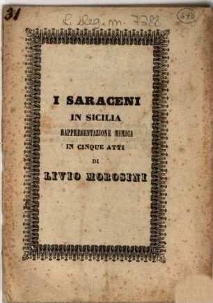 I Saraceni in Sicilia : rappresentazione mimica in cinque atti