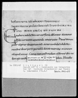 Passionale de Tempore — Initiale E(leutherii), Folio 141recto