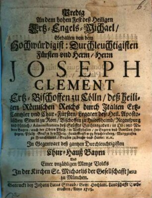 Predig An dem hohen Fest deß Heiligen Ertz-Engels-Michael
