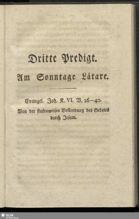 Dritte Predigt. Am Sonntage Lätare