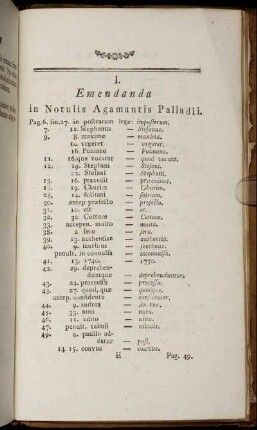 I. Emendanda in Notulis Agamantis Palladii.