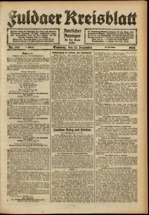 Erste Ausgabe vom Samstag, den 21. Dezember 1918.