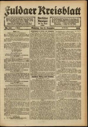 Erste Ausgabe vom Samstag, den 21. Dezember 1918.