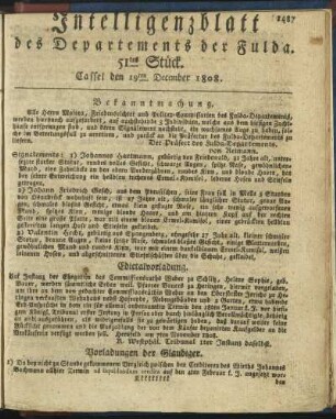 51tes Stück. Cassel den 19ten December 1808