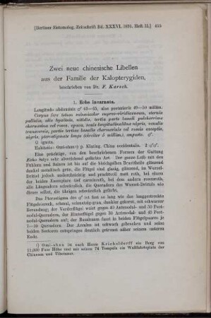 Zwei neue chinesische Libellen aus der Familie der Kalopterygiden,