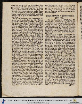Kriegs-Vorfälle in Westflandern im Jahre 1793.