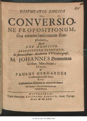 Disputatio Logica De Conversione Propositionum, seu enunciationum simplicium