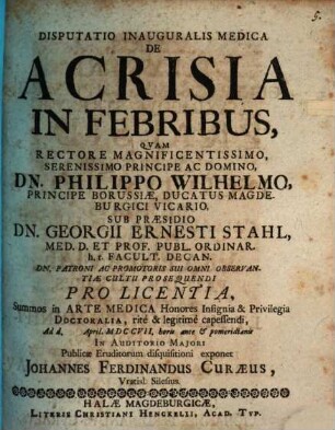 Disp. inaug. med. de acrisia in febribus