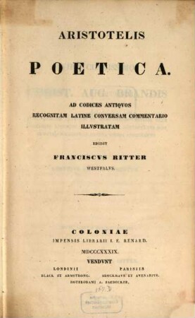 Aristotelis Poetica : ad codices antiquos recognitam latine conversam commentario illustratam