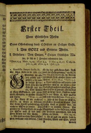 Erster Theil. Vom Göttlichen Wesen und Seiner Offenbahrung durch Christum im Heiligen Geiste.