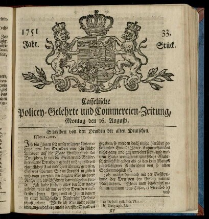 33. Stueck, Montag den 16. Augusti 1751