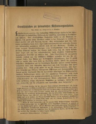 Grundsätzliches zur heimatlichen Missionsorganisation.